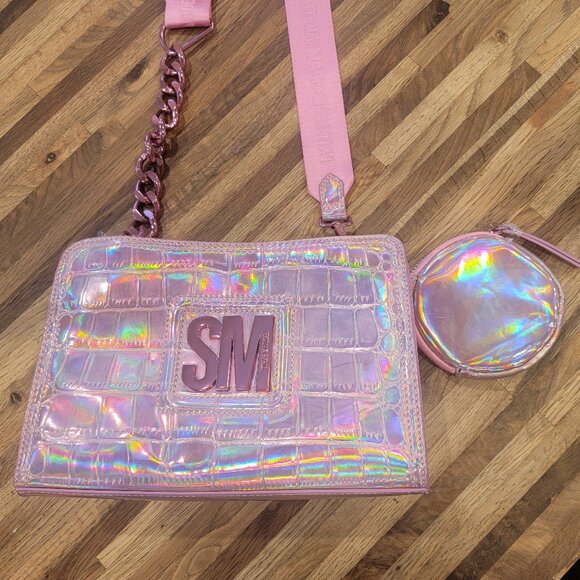 Steve Madden Blima Viral Pink Holographic Iridescent Crossbody Bag & Coin Pouch - Picture 2 of 16